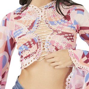 Free People Bell Sleeve Lace Up Crop Top